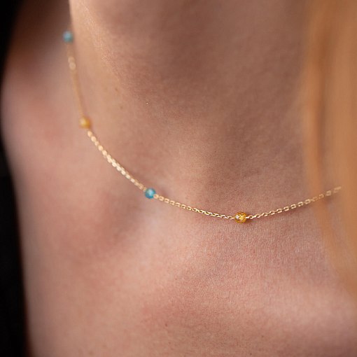 Колье "Вільна" в желтом золоте (голубые и желтые фианиты) кол02246 10