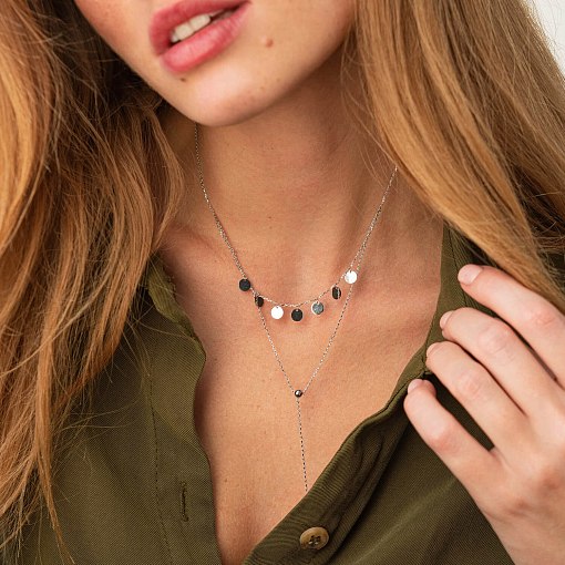 Двойное колье - галстук "Монетки" в белом золоте кол02283 6