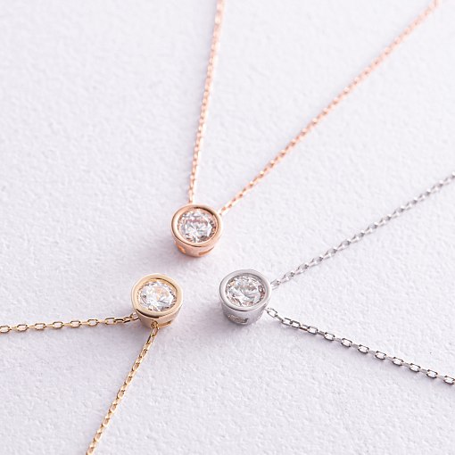 Кольє з одним фіанітом (червоне золото) кол02276 3