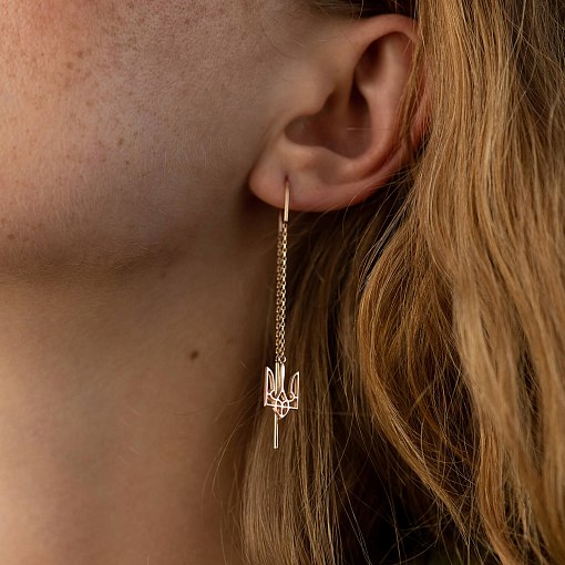 Серьги - протяжки "Герб Украины - Тризуб" (красное золото) с07956 6
