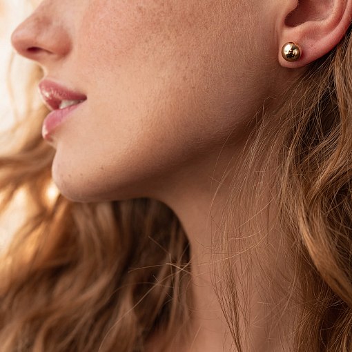 Серьги - пусеты "Шарики" в желтом золоте (0.8 см) с08056 5