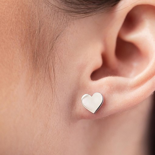 Серьги - пусеты "Сердечки" в белом золоте с08297 4