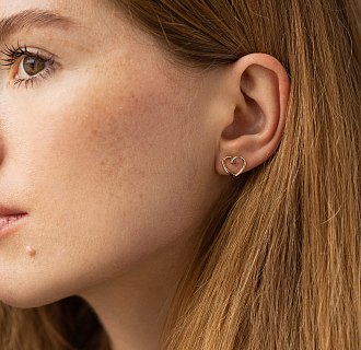 Серьги - пусеты "Сердечки" в красном золоте с09068 №6