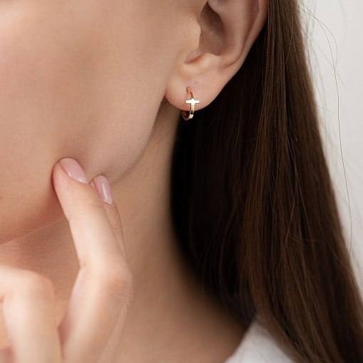 Серьги - пусеты "Крестики" в желтом золоте с07010