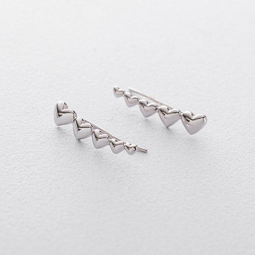 Серьги - клаймберы Веление сердца в белом золоте с06300