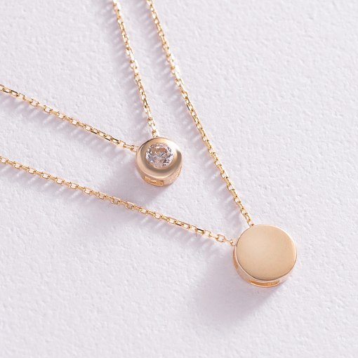 Колье "Маленький круг" с одним фианитом (желтое золото) кол01563 2