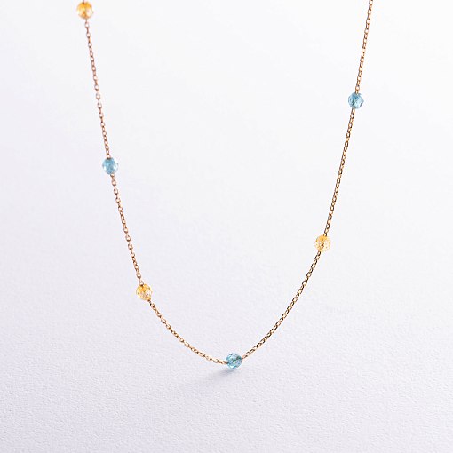 Колье "Вільна" в желтом золоте (голубые и желтые фианиты) кол02246