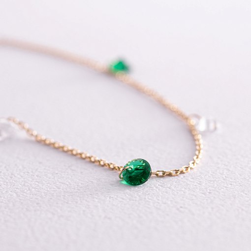 Браслет в желтом золоте (зеленые и белые фианиты) б05138 3