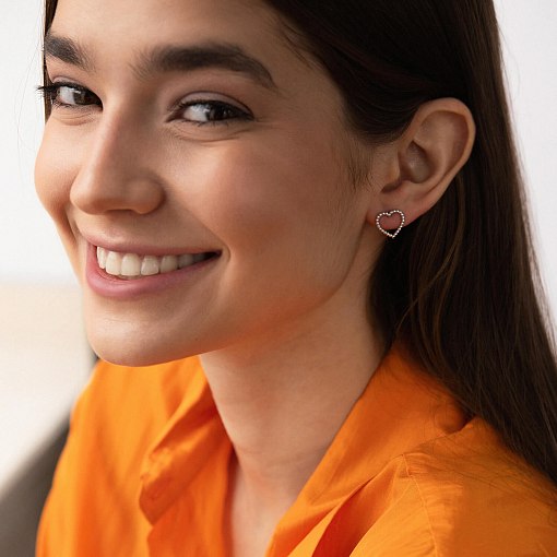 Серьги - пусеты "Сердечки" в белом золоте с08296 4