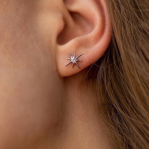 Золотые серьги - пусеты "Звезды метеориты" с фианитами с08596 2