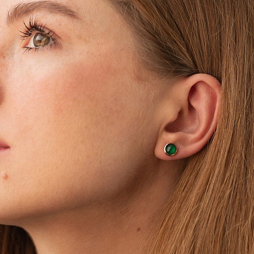 Серьги - пусеты в золоте с ониксом с05194 2