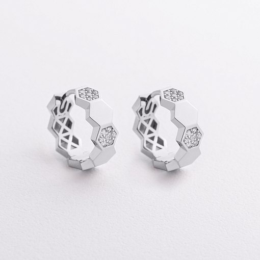 Серьги - кольца "Miranda" в белом золоте (фианиты) с09335