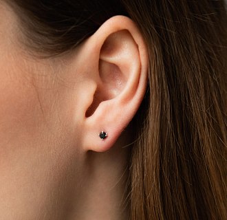 Золотые серьги - пусеты с черными бриллиантами сб0438y №7