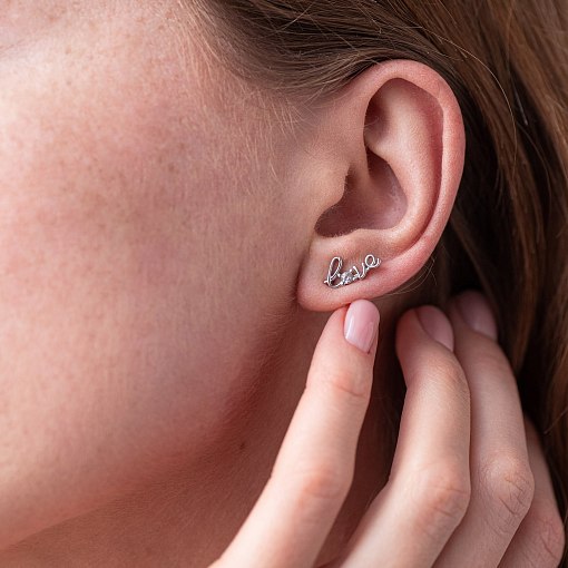 Золотая моносерьга "Love" с фианитом с07491 2