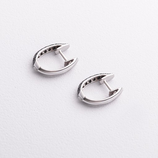 Золотые серьги с черными бриллиантами сб0252sth 2