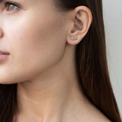 Серьги - пусеты "Веточки" в красном золоте с06925 5