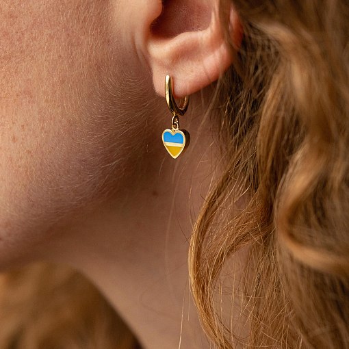 Серьги "С Украиной в сердце" в желтом золоте (голубая и желтая эмаль) с08097 2