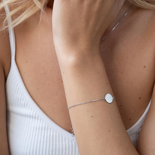 Браслет "Монетка" в белом золоте (возможна гравировка) б04917 6