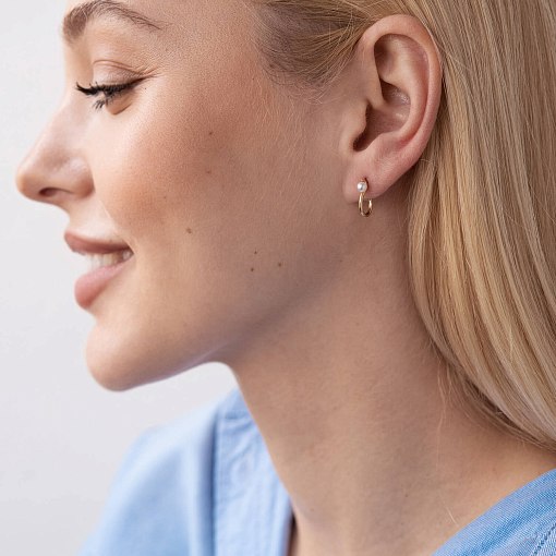 Золотые серьги - пусеты "Миранда" с жемчугом с07863 4