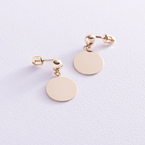 Cерьги-пусеты "Монетки" в желтом золоте с06991 2