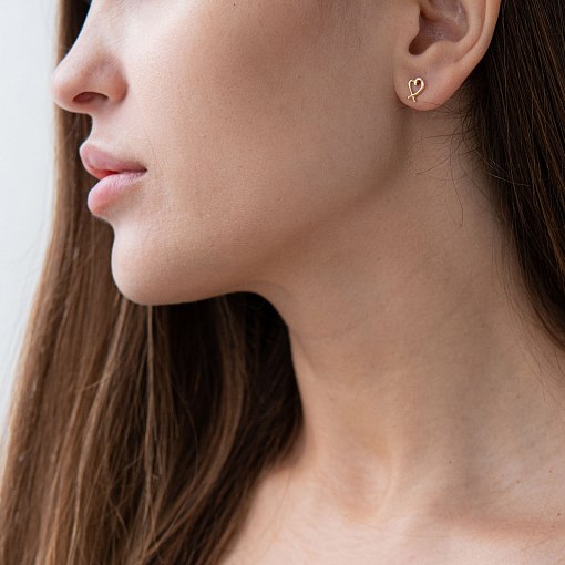 Серьги - клаймберы "Сердечки" в желтом золоте с07155 3