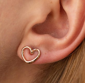 Серьги - пусеты "Сердечки" в красном золоте с09068 №4