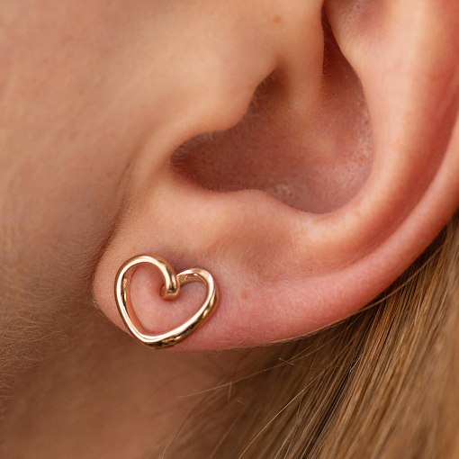 Серьги - пусеты "Сердечки" в красном золоте с09068 4