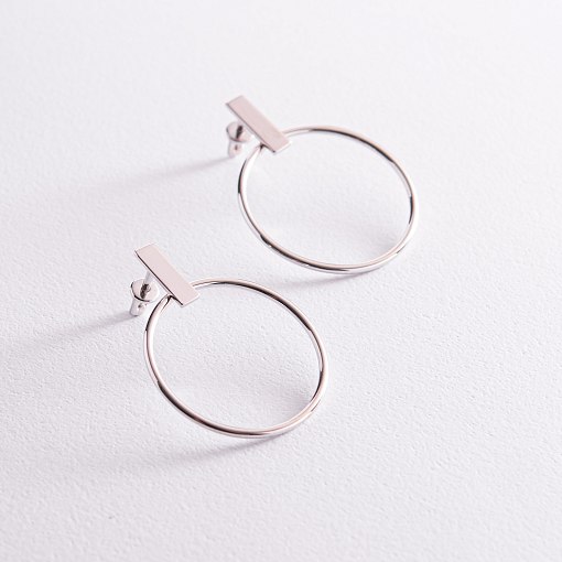 Серьги - пусеты "Уверенность" в белом золоте с07883 2