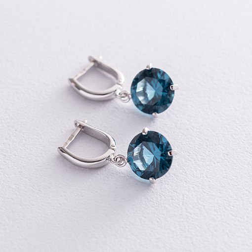 Золотые серьги "Влечение" с синтетическим топазом Лондон с05285 6