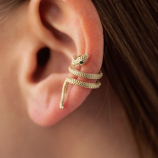 Серьга - каффа "Змея" в желтом золоте с08667 4