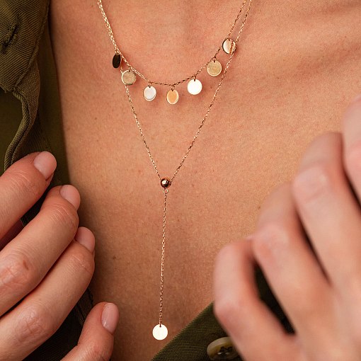 Двойное колье - галстук "Монетки" в красном золоте кол02284 2