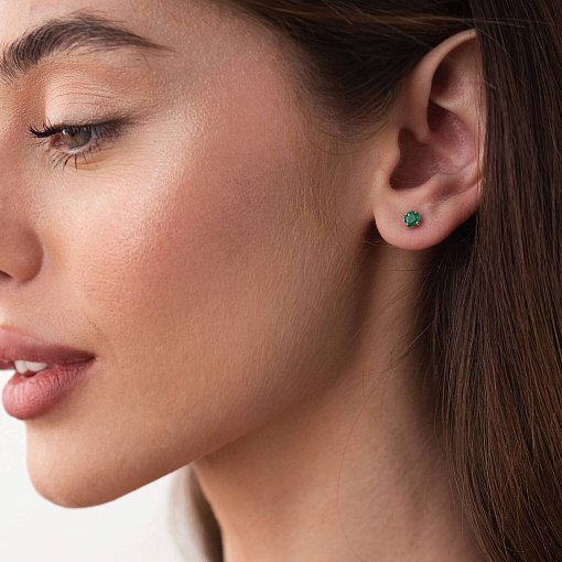 Серьги - пусеты с ониксом в белом золоте с06816 4