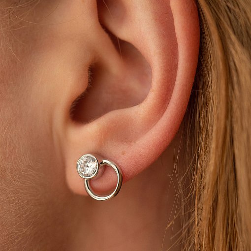 Серьги - пусеты "Эйприл" с фианитами (белое золото) с08495 4