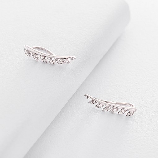 Серьги Листики в белом золоте с06267