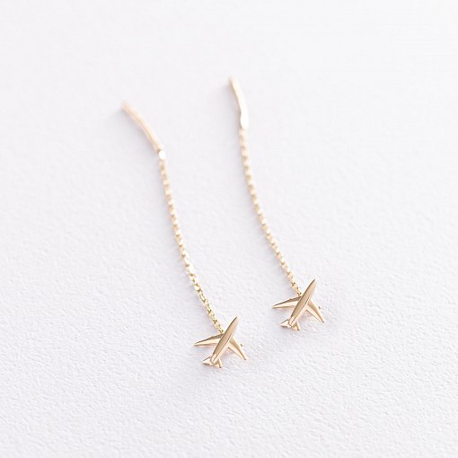 Серьги-протяжки "Самолетик" в желтом золоте с07112 3