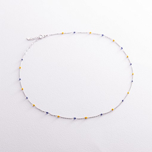 Колье в белом золоте (синяя и желтая эмаль) кол02247