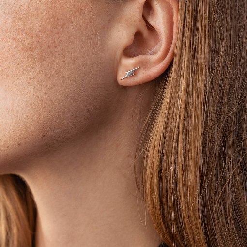 Серьги - пусеты "Молнии" в белом золоте с07942 2