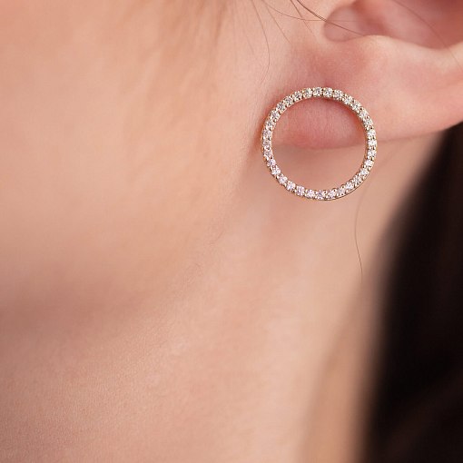 Серьги - пусеты "Круговорот" с фианитами 1.6 см (желтое золото) с08376 4