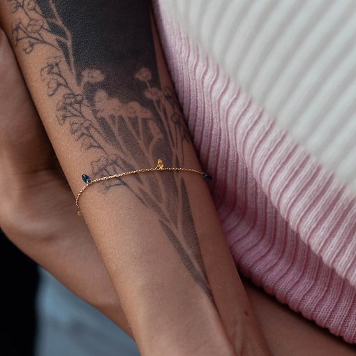 Золотой браслет "Украинка" (синие и желтые фианиты) б05116 9