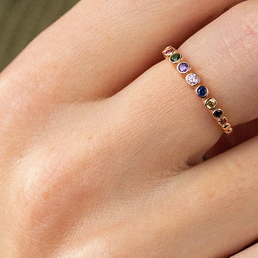 Каблучка з різнокольоровими фіанітами (червоне золото) к07133 2