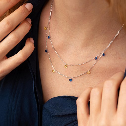 Двойное золотое колье "Украинка" (синие и желтые фианиты) кол02338 6