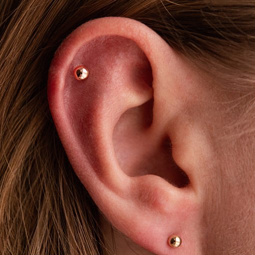 Одиночная серьга для хеликса "Шарик" (красное золото) 1713ч 2