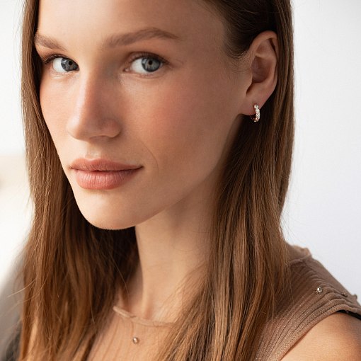 Серьги - кольца "Tracy" с фианитами (красное золото) с09096 6