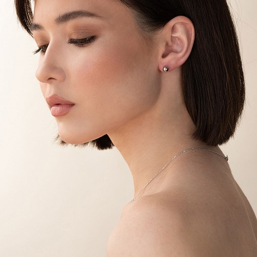 Серьги - пусеты "Шарики" в белом золоте (6 мм) с07490 8