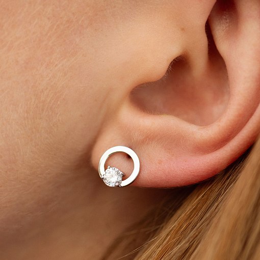 Серьги - пусеты "Круговорот" с фианитами (белое золото) с08785 4