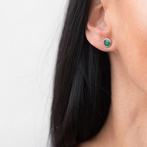 Серьги - пусеты в золоте с ониксом с05194 7