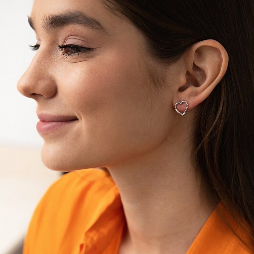 Серьги - пусеты "Сердечки" в белом золоте с08296 5