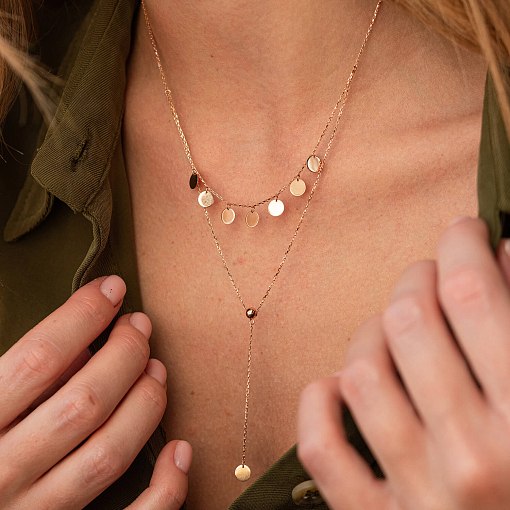 Двойное колье - галстук "Монетки" в красном золоте кол02284 3