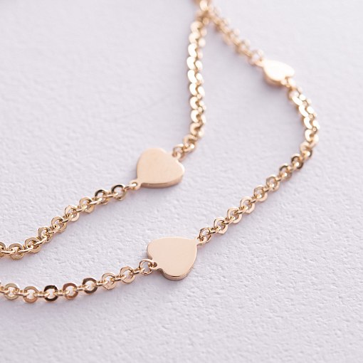 Двойной браслет "Сердечки" в желтом золоте б05196 3