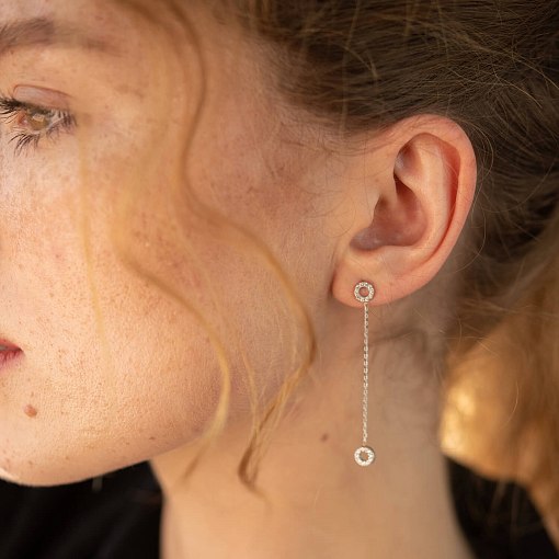 Серьги - пусеты "Кружочки" в белом золоте (фианиты) с07278 6